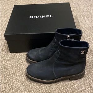 Chanel Navy Suede Boots